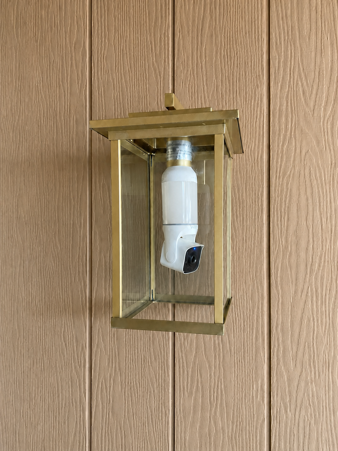 Wyze camera installed inside an exterior lantern in Tucson